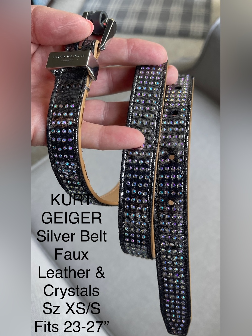 Kurt Geiger NWOT XS/S Silver-Crystal-Embellished Belt/Faux Leather NEW